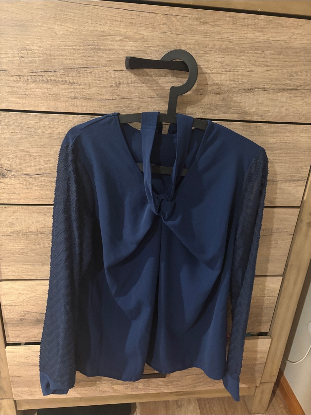 Women's Navy Blue Tie-Back Long Sleeve Top